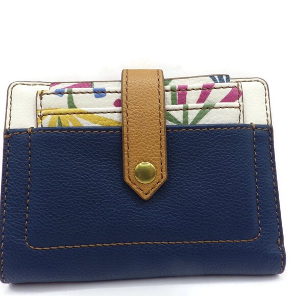 Blue leather FOSSIL Wallet/ Bi-fold/ Removable Floral Card Case - Picture 2 of 4